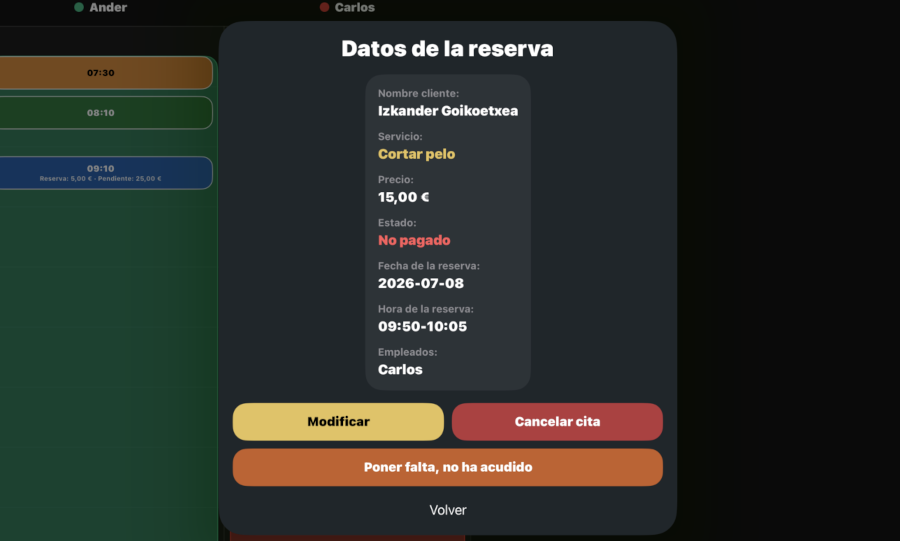Captura de pantalla: detalle de cita