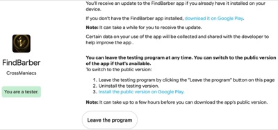 Captura de la página de pruebas de Google Play